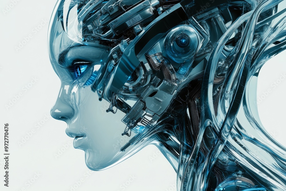 Poster an ai stock image of technology innovation with generative ai on a white background.