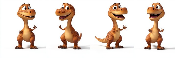 3D dinosaur cartoons with transparent backgrounds, generative AI