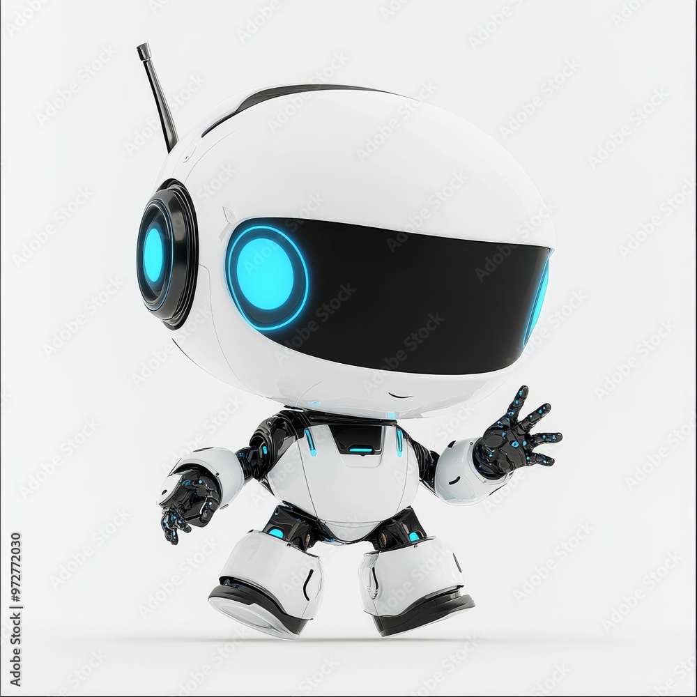 Poster happy and friendly robot on transparent background. friendly mini robot. png image.
