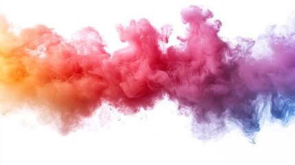 Fototapeta premium Colorful pink red rainbow smoke paint explosion, color fume powder splash, motion of liquid ink dye in water isolated on white background