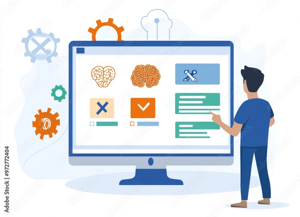 Poster ai-based proactive issue resolution abstract concept modern illustration.