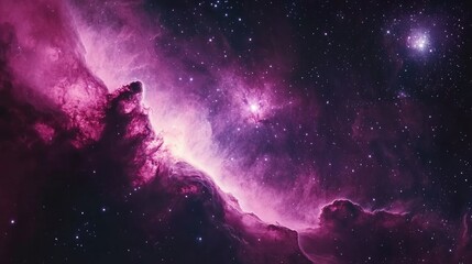 Fototapeta premium A vibrant, pink nebula with twinkling stars in the vast expanse of space.