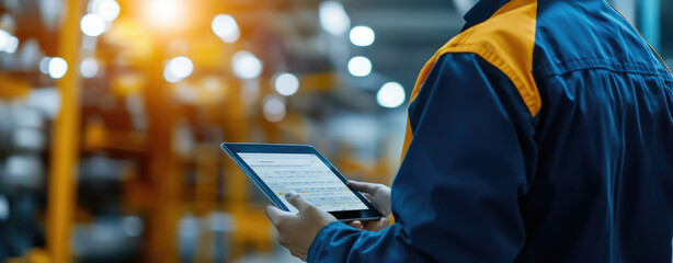 Engineer using digital tablet checking inventory in warehouse