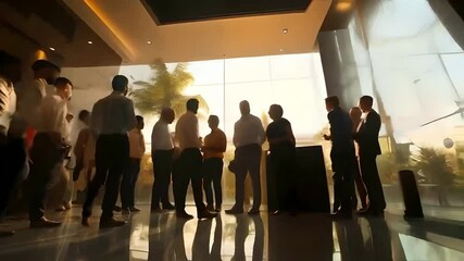 Indian business meetup with people in the background blurred, engaged in discussions and networking, professional setting, corporate gathering