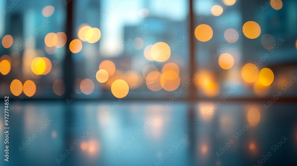 Poster blurred empty open space office. abstract light bokeh at office interior background