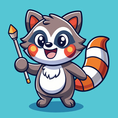 A playful sticker illustration of a mischievous raccoon