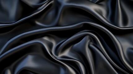 Fototapeta premium This image showcases an elegant black satin fabric with luxurious waves creating a smooth texture perfect for background use