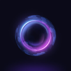 3D transparent sphere protection shield with hexagon pattern and neon glowing elements on dark background. Power energy barrier protection or defend concept.
