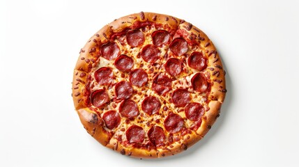 Overhead View of a Pepperoni Pizza, White Background, Food Photography, Food, Delicious, Pizza