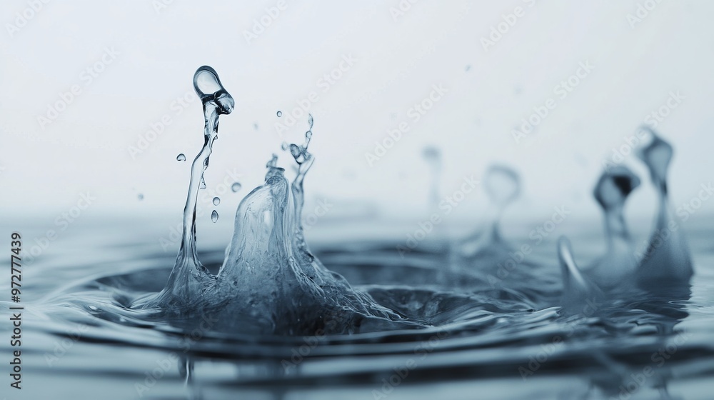 Aufkleber minimalist abstract shot of a single drop of ink in clear water, with swirling patterns and soft gra