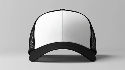 Blank black and white trucker hat mockup, front view