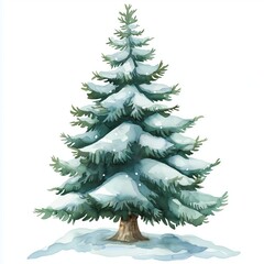 Fototapeta premium Christmas Tree Watercolor Illustration, Cartoon Christmas, Digital Clipart, Isolated on white background