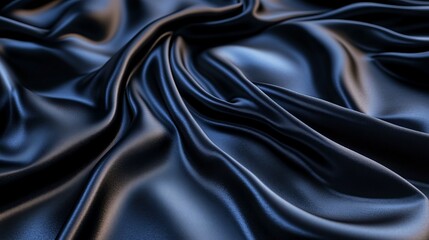 Fototapeta premium This image showcases an elegant black satin fabric with luxurious waves creating a smooth texture perfect for background use