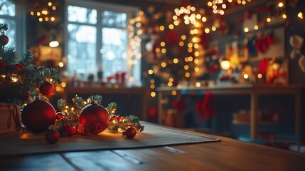Crafting handmade Christmas garlands with felt, string, and holiday-themed cutouts, in a cozy crafting space. 4K hyperrealistic photo.