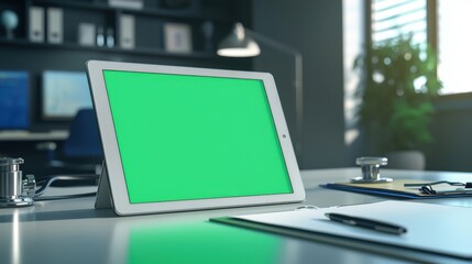 Tablet with green screen on a doctor's desk