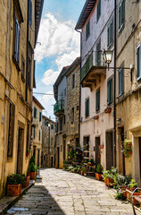 Perspective view of the medieval alleys of the town of Santa Fiora Grosseto Tuscany Italy