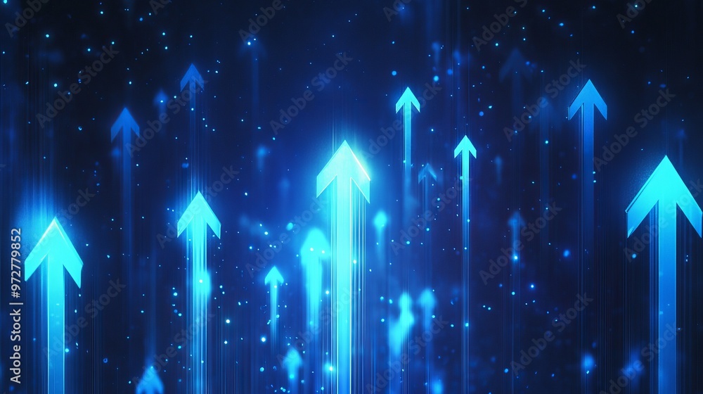 Aufkleber abstract background with blue glowing arrows pointing upwards, representing growth and progress in t