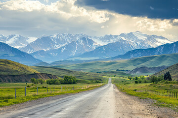 Naklejka premium Landscape with road and mountains.