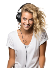Naklejka premium PNG Female DJs headphones headset smiling.