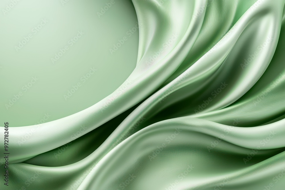 Poster elegant green satin fabric with soft waves and gentle folds creating a luxurious feel.