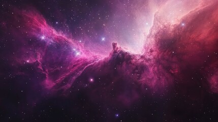 Obraz premium A stunning nebula with a bright pink glow and faint stars scattered across the dark background.