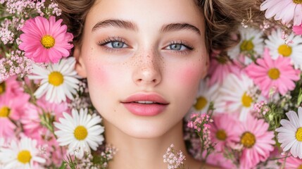 Serene Beauty Surrounded by Pink and White Spring Blossoms