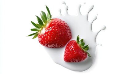 Strawberry and Milk Splash in Motion on a White Background