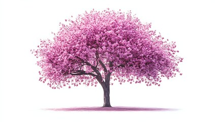 Pink blossom tree isolated on white background.