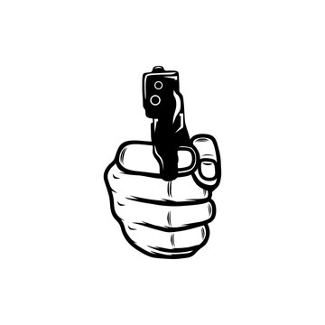 recommend clip art: right hand holding a gun towards the front black and white vector line art