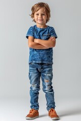 Stylish kid posing for a photo, looking happy and playful.