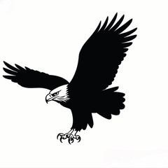 Obraz premium black-and-white vector of a soaring eagle in mid-flight