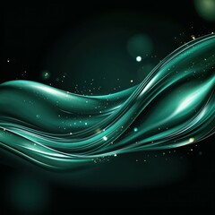 Abstract flowing teal waves with glimmering lights on a dark background.