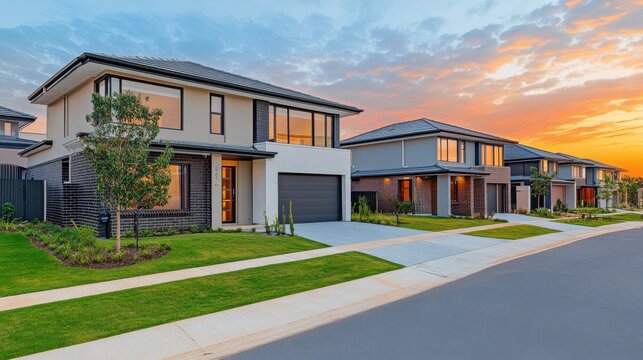 Brand new suburban houses in a recently completed development, with clean