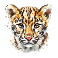 cute Clouded Leopard watercolor clipart illustration isolated