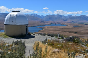 The stunning scenery and landscapes around the blue Lake Tekapo on the South Island of New Zealand