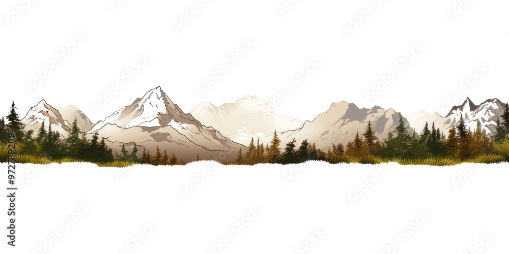 Sticker PNG Mountain line horizontal border wilderness landscape panoramic.