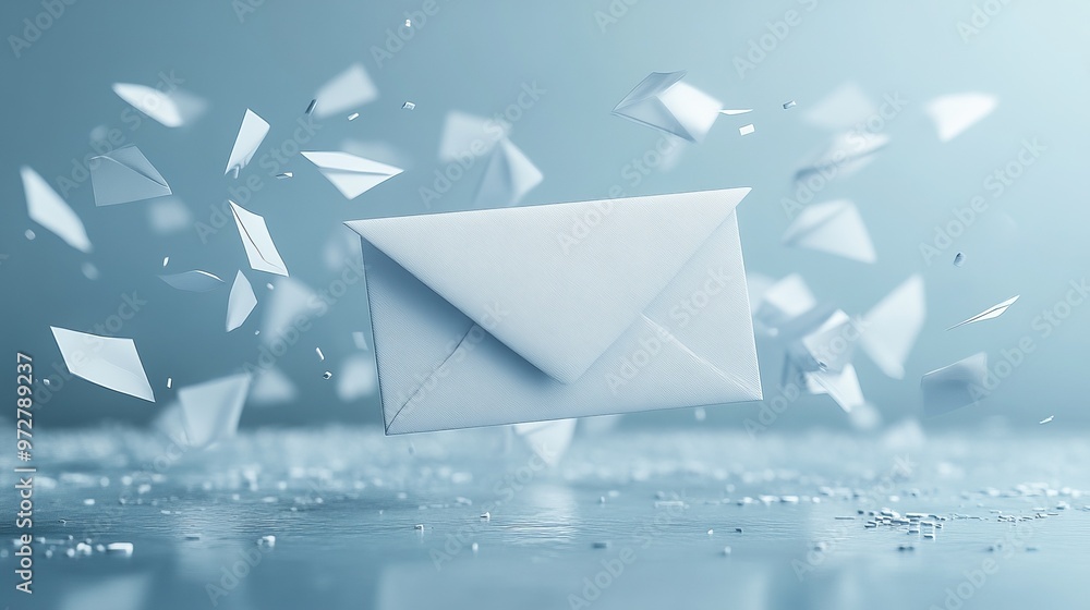 Poster mail envelope with white paper and check. sending newsletter or subscription concept. icons for send