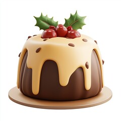 Christmas Pudding Cartoon Clay Illustration, Christmas 3D Icon, Isolated on white background