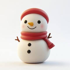 Snowman with red hat Cartoon Clay Illustration, Christmas 3D Icon, Isolated on white background