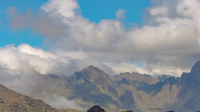 Timelapse video of the clouds moving over the mountain peaks. Kackar mountains in Black Sea region of Turkey.