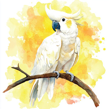 recommend clip art: cute Cockatoo watercolor clipart illustration isolated