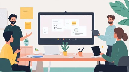 Team Brainstorming Meeting Digital Workspace Collaboration Illustration