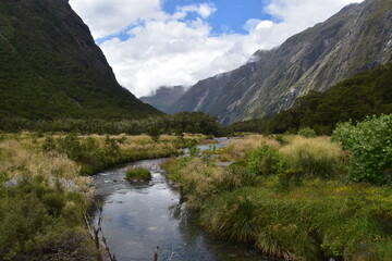 The fiords and stunning mountain landscape at Milford Sound on the South Island of New Zealand