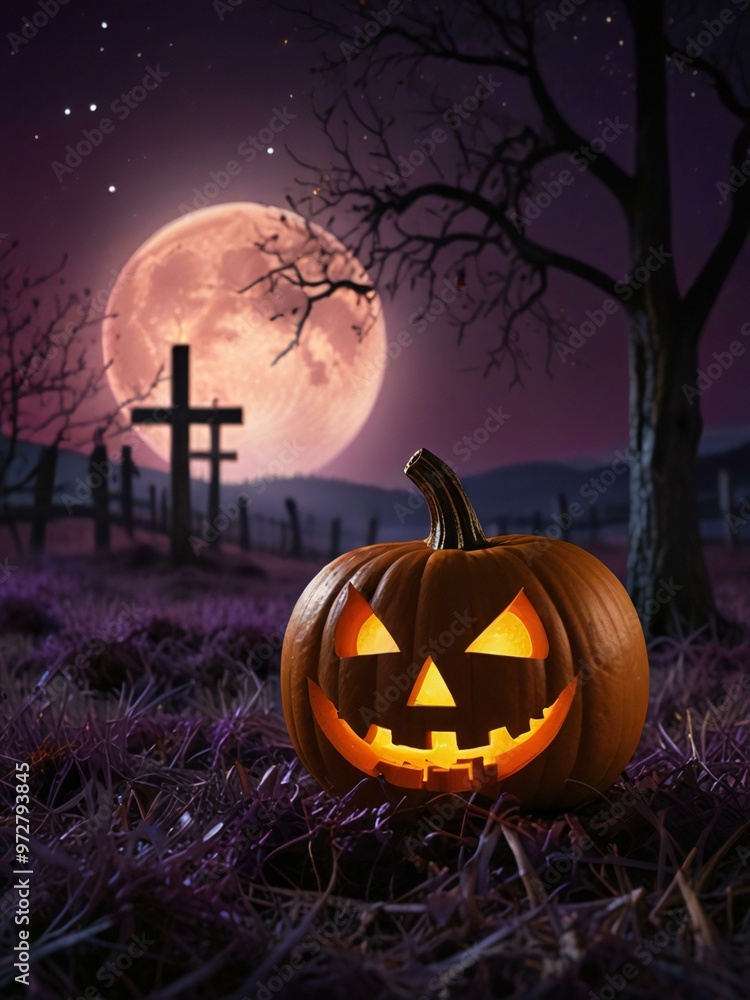 Canvas Prints halloween pumpkin on a cemetery