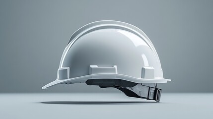 A sleek white hard hat is displayed from a side perspective on a simple gray background, perfect for construction or industrial-themed stock photography