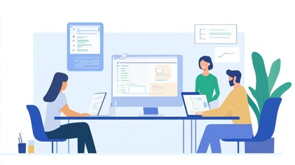 Business Team Working on Project Together in Office