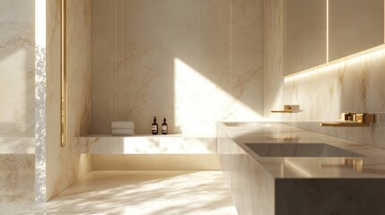 Minimalist Modern Bathroom Design with Marble and Gold Accents