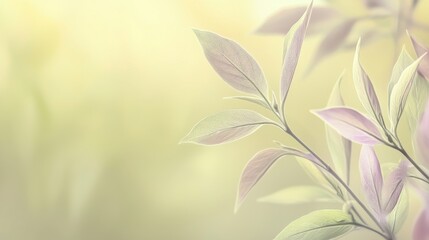 Obraz premium Pastel-toned botanical details in a tranquil setting Illustrate or photograph detailed botanical elements like leaves, flowers, and stems in pastel tones, set against a tranquil, soft background. Use