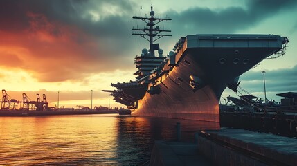 Allied Military Aircraft Carrier Docked at International Port Symbol of