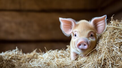 Adorable Piglet in Hay